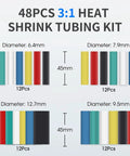 Heat Shrink Tubing Kit 3 To 1 Ratio Dual Wall Electrical Insulation 48 Pcs Assortment For Wire Harness Marine Automotive Rugged Industrial