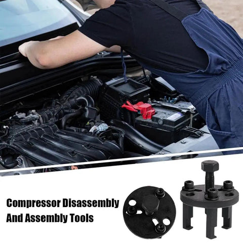 Mechanic using All In One Auto AC Repair Wrench Set With Clutch Removal Tools for automotive air conditioning maintenance