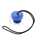 Blue aluminum Dive Tank Valve Accessory Scuba Valve Protector Cap with no tools required for easy quick install shown with dimensions