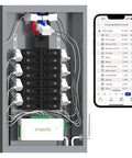 Commercial Three Phase Smart Energy Monitor With No Sweat Install Clamp Sensors Track Real Time Usage And Solar Net Metering For Dead Simple Business Power Tracking displayed in electrical panel with app.