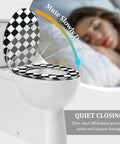 Toilet Seat Elongated Quiet Close for Bathroom with checkered design, showcasing the silent close feature.