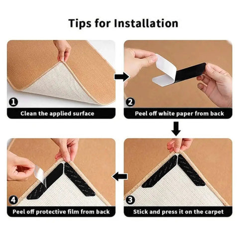 Installation steps for Non Slip Rug Tape Gripper Set 8 Pieces Reusable Double Sided Carpet Tape For Area Rugs On Hardwood Floors