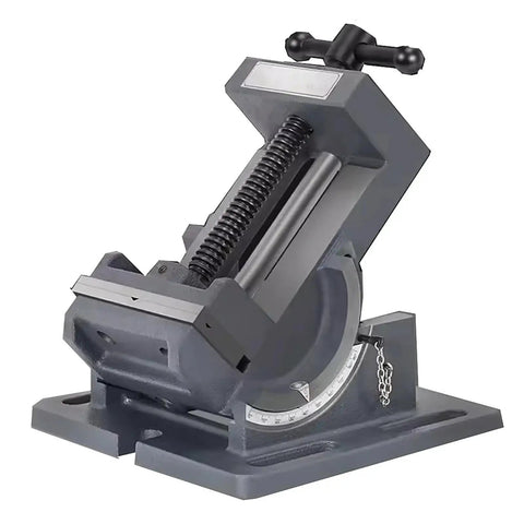 Rock Solid Adjustable Tilting Bench Vise And Precision Work Clamp Built Like A Tank For Woodworking And Metal Drilling Machines No Sweat Smooth Quick Release Lever with multi-angle adjustment.