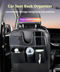 Tesla Cybertruck Rear Seat Back Organizer With Roomy Multi Pouches Heavy Duty Pu Leather Auto Storage Keeper, showing drink and phone slots.