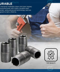 Beefy One Half Inch Black Steel Pipe Nipple Set, 10 Pack displayed with a mechanical tool, highlighting durability for DIY furniture use
