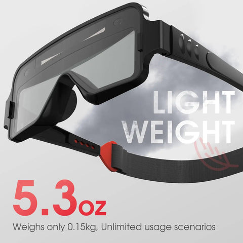 Solar Powered Auto Darkening Welding Goggles With True Color Filter, Lightweight design shown from angle