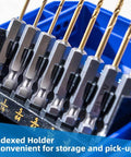 HighFire 22-piece hex shank drill bit set for impact drivers in a blue case; titanium-coated HSS twist bits