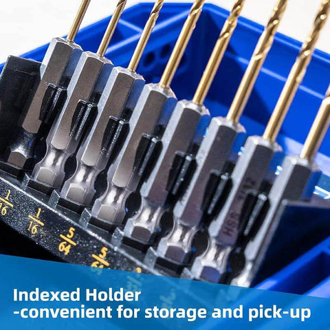 HighFire 22-piece hex shank drill bit set for impact drivers in a blue case; titanium-coated HSS twist bits