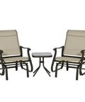 Two Outdoor Gliders And Glass Top Bistro Table Set With Steel Frame For Patio Garden Backyard And Lawn Gray, chairs and table