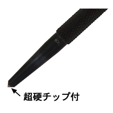 Close-up of Center Punch with Carbide Tip for Precise Marking Before Drilling, 3 Inch Length, Carbon Tool Steel, Non Slip Knurled Grip