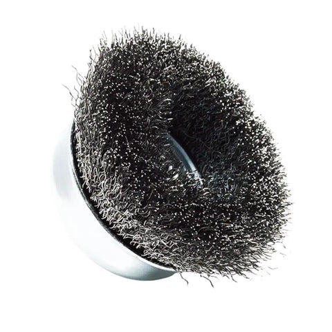 Top Shelf Carbon Steel Mounted Crimped Wire Cup Brush 2-3/4 Inch, ideal for angle grinder and paint stripping.