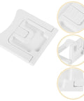 Close-up of white plastic Two Pack Kid Safe Proof Cabinet Locks For Kitchen And Home Safety Plastic Drawer Latches That Keep Cabinets Closed