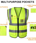 Top Shelf Custom Class 2 Safety Vest With Full Zipper And Deep Pockets High Visibility Reflective Workwear For Crews Volunteers Runners And Crossing Guards Fresh Pink Design showing multi-purpose pockets and reflective strips.