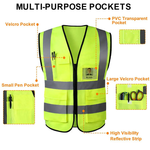 Top Shelf Custom Class 2 Safety Vest With Full Zipper And Deep Pockets High Visibility Reflective Workwear For Crews Volunteers Runners And Crossing Guards Fresh Pink Design showing multi-purpose pockets and reflective strips.