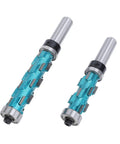 Heavy Duty Trim Spiral Router Bit 3 4 Inch Cutting Diameter With Double Bearings shown in two sizes with carbide cutting edges.