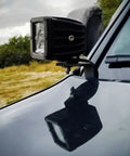 Heavy Duty Steel A Pillar Ditch Light Mounting Bracket For Lexus GX470 2003 2009 on vehicle hood under cloudy sky
