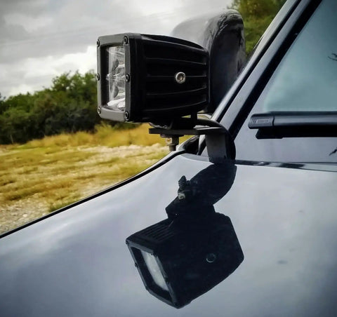 Heavy Duty Steel A Pillar Ditch Light Mounting Bracket For Lexus GX470 2003 2009 on vehicle hood under cloudy sky