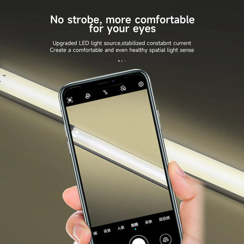 Close-up of Ender 3 V3 SE LED Light Bar Kit, showing energy-saving LED light and phone screen with no strobe effect.