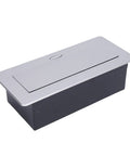 Recessed Pop Up Countertop Outlet With 20W Fast Charging Dual AC Outlets And USB A USB C Ports, sleek silver and black design.
