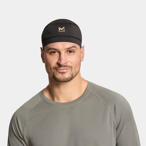 Man wearing Cooling Helmet Liner That Cools Instantly When Wet With UPF 50 Sun Protection Wear Under Helmets Hard Hats And More Black