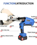 Cordless Cable Cutter With LED Display 150KN To 250KN Hydraulic Cable Shears Electric Wire Cutter tool with labeled parts and battery