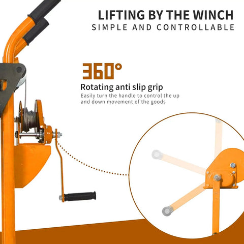 Heavy Duty Winch Stacker And Hand Truck Duo Moving Pallets And Gear Up To Thirty Five Inches High With Smooth Rollers Built For No Sweat Loading On Busy Garages And Tough Job Sites