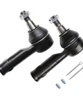 Front Outer Tie Rod End Set For F150 2004 2008 And Lincoln Mark LT 2006 2008 Direct Replacement For OE ES3691 4L3Z3A130CA SBES3691 With Precise Fit, Durable Steering Linkage Upgrade For Improved Alignment And Responsive Handling. Two black outer tie rod ends with cotter pins and grease fittings