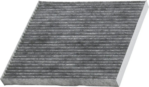 Activated Carbon Cabin Air Filter Replacement For Hyundai Santa Fe Sonata Kia Optima fits 2008-2021 vehicles, angled view of filter