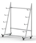 Badass Horizontal Storage Rack Built Tough From Weather Resistant Alloy Steel Rolling Smooth On Three Inch Casters showing sturdy frame with hooks.
