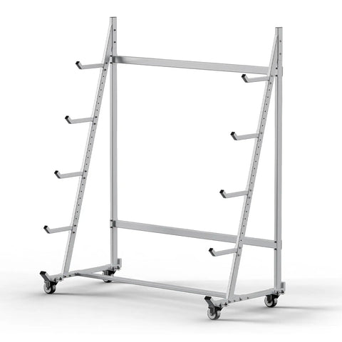 Badass Horizontal Storage Rack Built Tough From Weather Resistant Alloy Steel Rolling Smooth On Three Inch Casters showing sturdy frame with hooks.