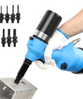Full Auto Pneumatic Hydraulic Rivet Nut Gun Set M3 To M12 One Click Reversal 7Mm Stroke shown in use on metal workpiece.