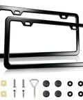 Slick Slim Black Aluminum License Plate Frame Set With Screws And Caps Universal Fit For Cars Trucks SUVs And More Narrow Two Hole Design
