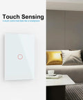 Modern Tempered Glass Wall Switch 3 Way Touch Panel With LED Indicator No Neutral Wire Required Single Live Wire Easy Install Retrofit Ready For Older Homes White 1 Gang 3 Way white tempered glass touch switch on living room wall