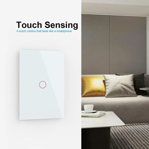 Modern Tempered Glass Wall Switch 3 Way Touch Panel With LED Indicator No Neutral Wire Required Single Live Wire Easy Install Retrofit Ready For Older Homes White 1 Gang 3 Way white tempered glass touch switch on living room wall