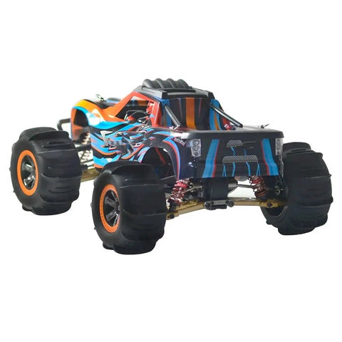 Front view of off-road RC car with One Twelfth RC Car Wheel Rims And Tire Upgrade Kit 4Pcs for heavy traction in all terrains.