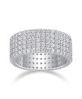Fresh Drip Platinum Plated Moissanite Grid Engagement Ring Featuring A Smooth Wide Band And Lab Grown Diamond Sparkle Set In Solid Certified 925 Sterling Silver Ring For Her in a close-up view.