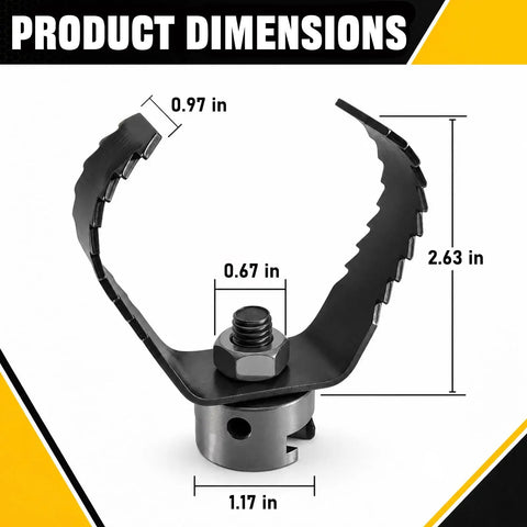 Top Shelf Three Inch Root Cutter Machine Attachment For Kick Serious Gunk And Grease Buildup Drain Auger Replacement Accessory dimensions showing 3-inch cutting head.
