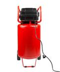 20 Gallon Oil Free Air Compressor With 1.8 HP Motor Pushing A Full 175 PSI visible from the back with power cord in vivid red.
