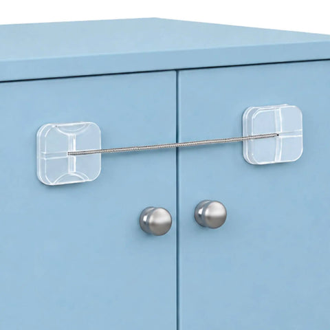 Clear Fridge Lock Set For Baby Proofing, 6 Pack Refrigerator Locks For Cabinets And Drawers on blue cabinet