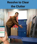 Man organizing items with QR Code Sticker Pack For Storage And Inventory Tracking 48 Labels Color Coded System With App.