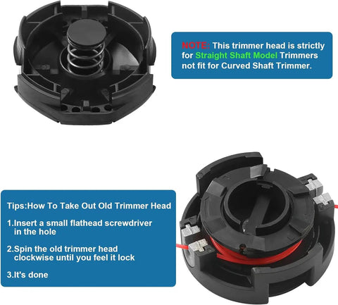 2 Pack String Trimmer Head For SRM Series Straight Shaft Trimmers Fits SRM 225 230 210 2100 shown with installation tips