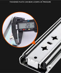 Thickened 53mm Heavy Duty Drawer Slide Rails 400mm full extension ball bearing, 260Lb load capacity, with caliper measurement showing 2.0mm
