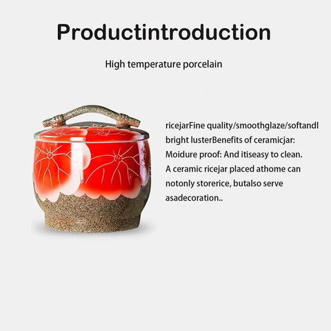 Heavy Duty Ceramic Rice Jar With Tight Porcelain Lid For Flour Sugar And Coffee Beans Classic Kitchen Food Storage Container.