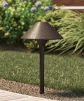 3 Watt Olde Bronze Low Voltage LED Path Light Single Fixture crafted from aluminum in a garden setting