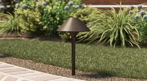 3 Watt Olde Bronze Low Voltage LED Path Light Single Fixture crafted from aluminum in a garden setting