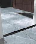Black silicone water dam barrier on tiled floor for 118 Inch Shower Threshold Water Dam Barrier For Frameless Shower Doors Easy No Fuss Self Adhesive Install Silicone Splash Guard For Kitchen And Bathroom Corner Tub Shower Water Guard White.