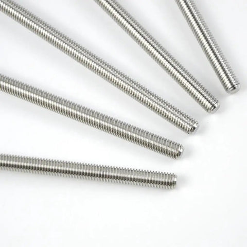 Lead Screw T6 High Precision Linear Motion Screw In 304 Stainless Steel, 6mm Diameter, 1mm Pitch, Length Range 100-550mm, Copper Nut, Built For DIY CNC And 3D Printer Builds, stainless lead screws shown on white background