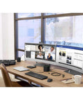 USB External DVD RW Drive For Laptops And Desktops, High Speed Data Transfer, Portable DVD ROM Rewriter, Plug And Play USB Two Point Zero, Broad Compatibility With Windows Mac Chrome OS, Perfect For Media Backup And Disc Playback beside dual monitors