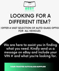 Auto glass supplier ad offering vehicle glass options with company logo and contact instructions for VIN and request details.