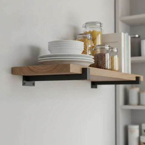 Heavy Duty Black Metal Wall Shelf Bracket For Floating Shelves In Garage Kitchen Workshop Storage L Shaped With Pre Drilled Holes